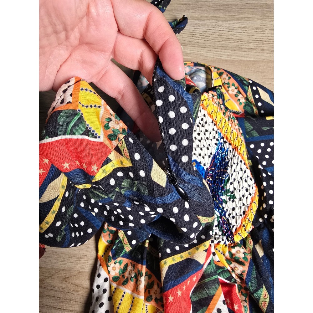 SOLD x Anthropologie Carmen Peplum Parrot Print Tie-Shoulder Blouse Top XL - Picture 15 of 15